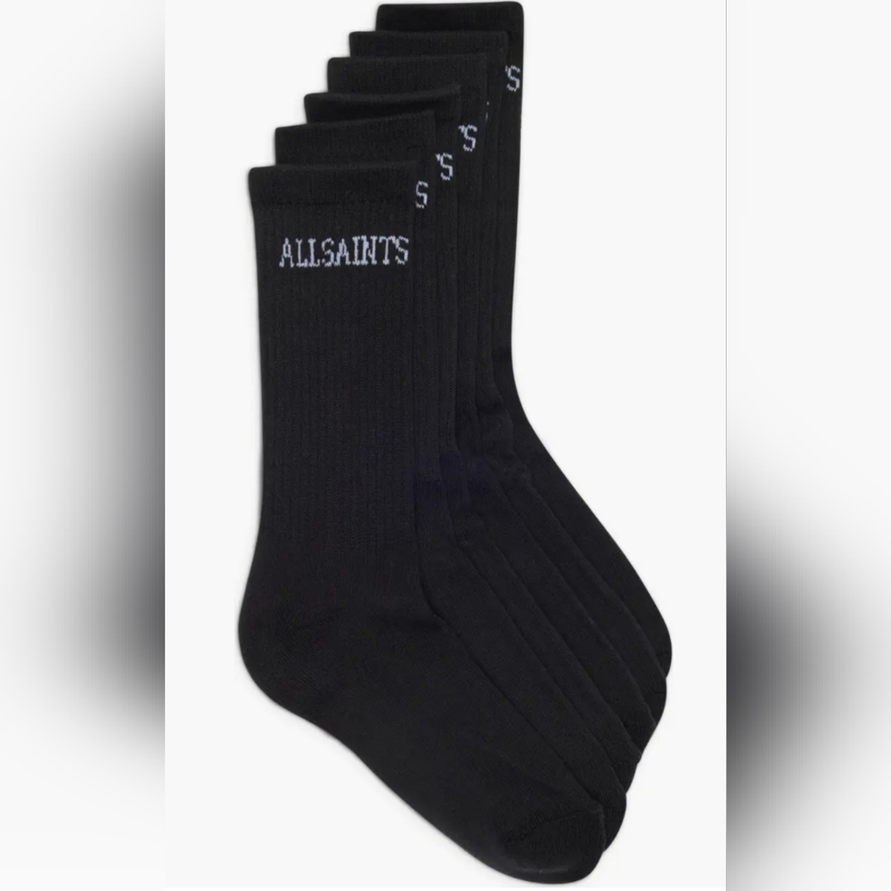 AllSaints 3-Pack Classic Sport High Cut Socks Black New 5-10